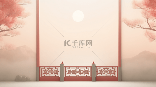 中国风水墨春节背景图片_中国风山水古建筑春节装饰边框背景5