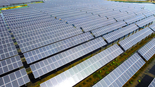 航拍光伏基地太阳能电板环保新能源
