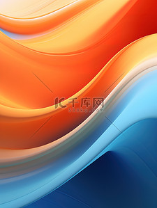 手机橙色背景图片_三维波浪蓝色橙色14