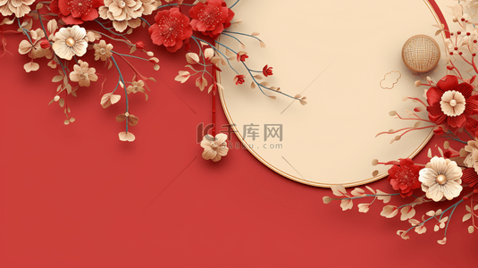 创意红色边框背景图片_中国风圆形花艺框创意背景32