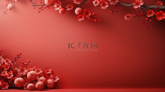 电商装饰花朵背景图片_梅花红色新年背景16