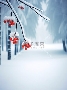 冬天背景图片_冬天雪景森林红色果子19