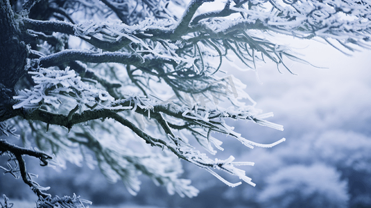 冬季被冰雪覆盖的枝叶