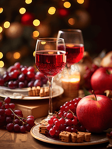 圣诞节平安夜晚餐红酒苹果