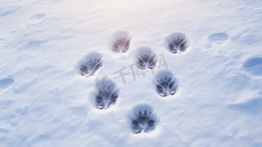 雪地上动物的爪印摄影