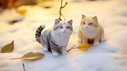 雪中可爱的猫咪玩偶手办