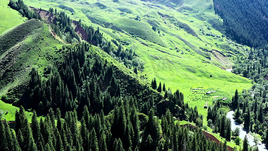 航拍新疆奇台江布拉克草原自然美景大山自然风景