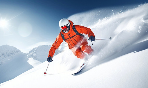 冬天的滑雪摄影照片_正在滑雪的人特写