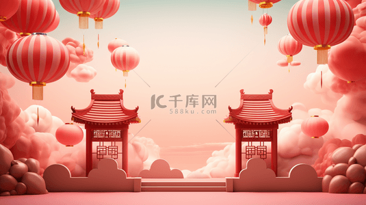 中国风门楼景物创意插画4