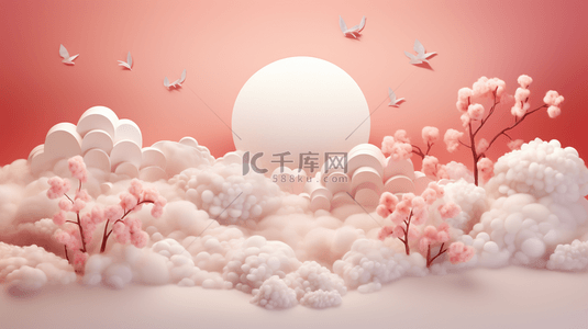 红色花立体背景图片_中国风白云泡泡创意背景10