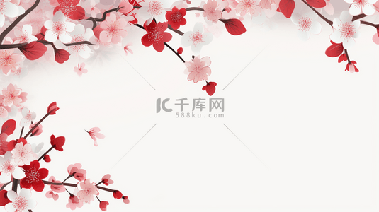 粉色梅花花枝背景图片_中国风梅花边框简约背景1