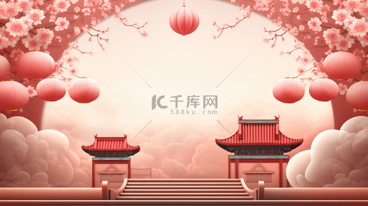 中国风门楼景物创意插画12