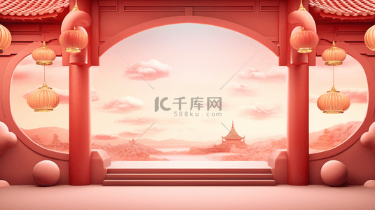 中国风门楼景物创意插画7