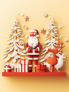 圣诞树立体背景图片_圣诞快乐驯鹿圣诞树立体7