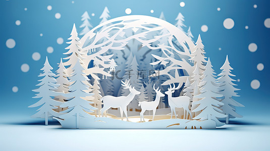 圣诞节鹿背景图片_白色剪纸艺术圣诞节15
