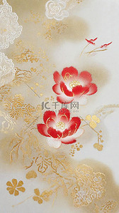 花鸟传统背景图片_中式刺绣传统国风花卉刺绣纹理背景1