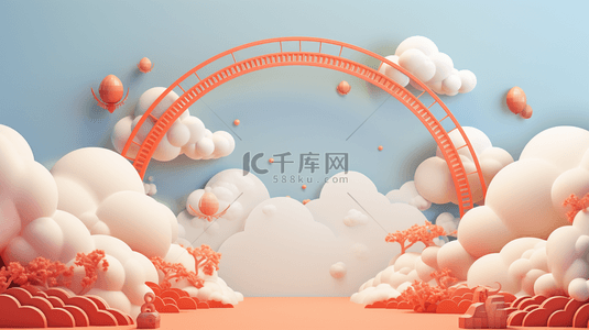 吹泡泡的猫背景图片_中国风白云泡泡创意背景12