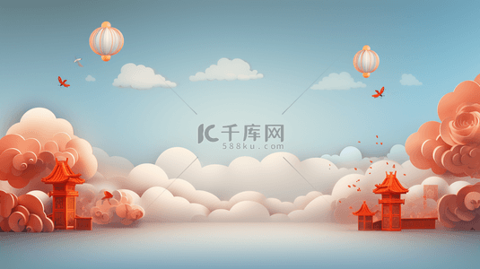 红色花立体背景图片_中国风白云泡泡创意背景3