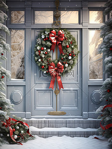 9圣诞背景图片_圣诞花环挂在门上9