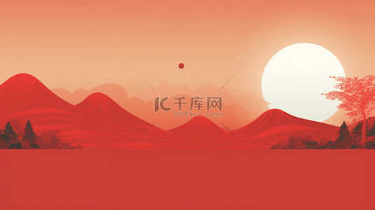 明月背景背景图片_红色中国风日出东方背景2