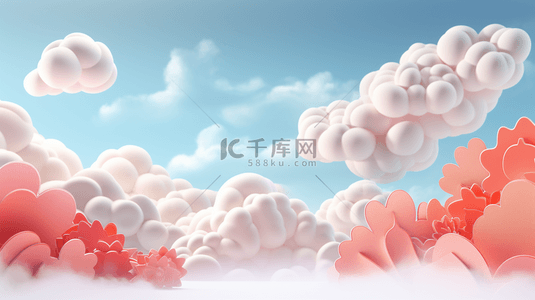 红色立体纹理背景图片_中国风白云泡泡创意背景11