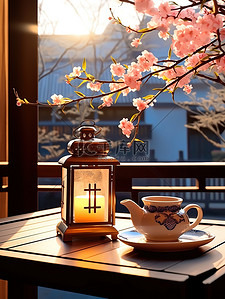 茶壶茶杯背景图片_木桌梅花茶壶茶杯禅宗风格11
