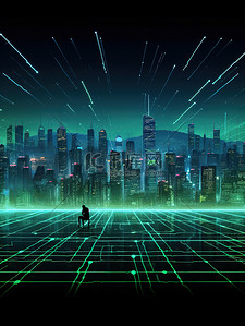 科技绘背景图片_城市轮廓科技线条绿色线绘18