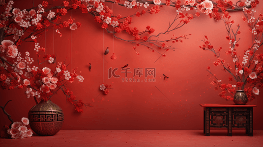 中国古典红色背景图片_中国风花束造型创意背景3
