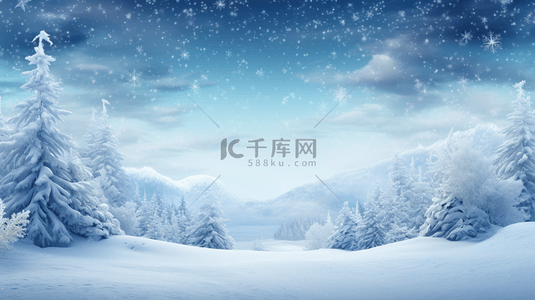 蓝色大雪冰封树林唯美背景13