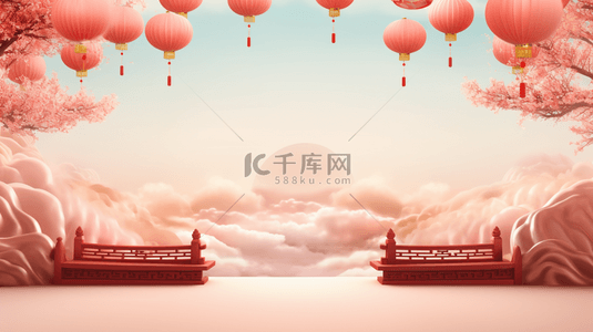 静态景物背景图片_中国风门楼景物创意插画10