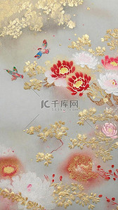 中式刺绣传统国风花卉刺绣纹理背景15