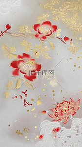 中式刺绣传统国风花卉刺绣纹理背景5