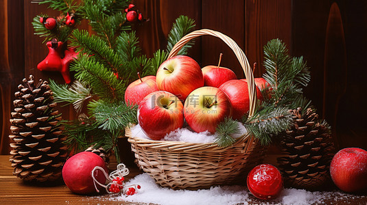 平安夜苹果背景图片_圣诞老人和篮子里的苹果16