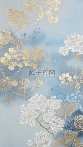 中式刺绣传统国风花卉刺绣纹理背景