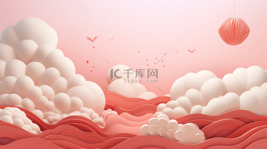 红色中国风立体背景图片_中国风白云泡泡创意背景15