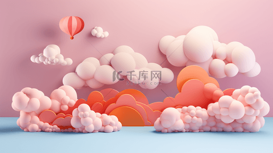 红色中国风立体背景图片_中国风白云泡泡创意背景189