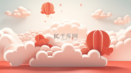 红色中国风立体背景图片_中国风白云泡泡创意背景14