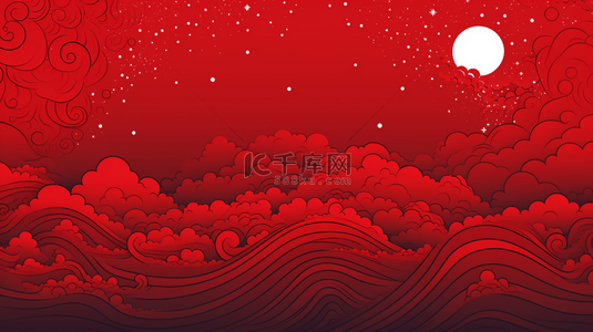 红色中国风山水创意背景1