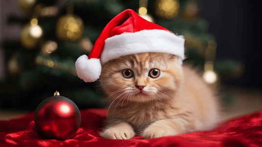 圣诞摄影照片_圣诞节装扮的猫咪