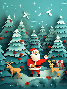 圣诞树立体背景图片_圣诞快乐驯鹿圣诞树立体11