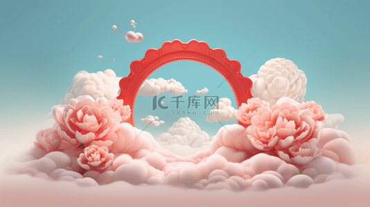 红色花中国风背景图片_中国风白云泡泡创意背景13