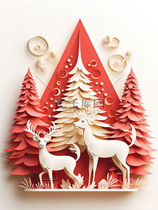 圣诞快乐驯鹿圣诞树立体3