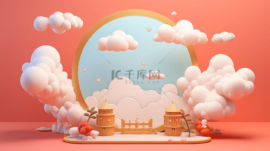 红色花立体背景图片_中国风白云泡泡创意背景9