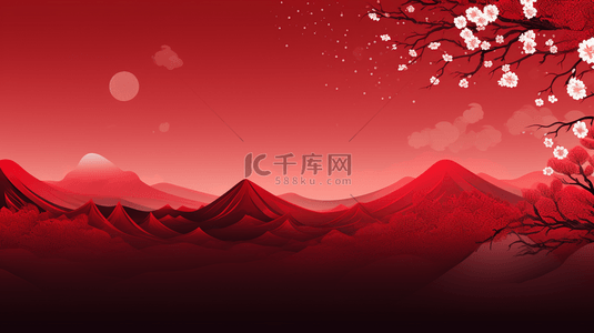 红色祥云纹理背景背景图片_红色中国风山水创意背景2