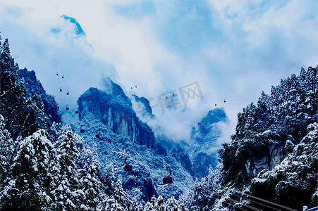 天门山雾凇摄影照片_冰雪张家界天门山索道天门山