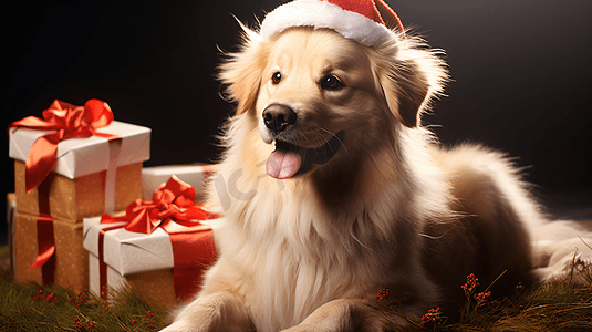 圣诞摄影照片_圣诞节装扮的狗狗