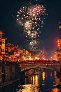 新年竖版海报边框摄影照片_新年春节夜晚放烟花15