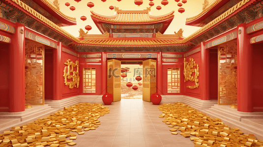 春节华丽金红色3D背景