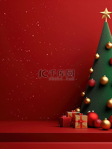红色圣诞背景图片_极简的圣诞元素背景2