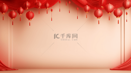 中国传统新年红金灯笼背景